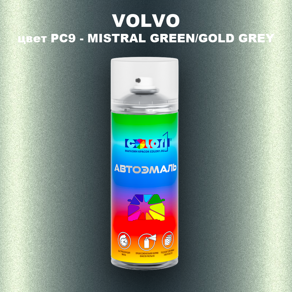 Аэрозольная краска VOLVO, цвет PC9 - MISTRAL GREEN/GOLD GREY