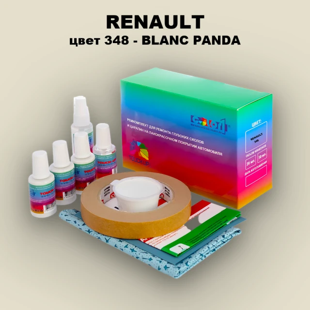 Ремкомплект для ремонта глубоких сколов и царапин RENAULT, цвет 348 - BLANC PANDA