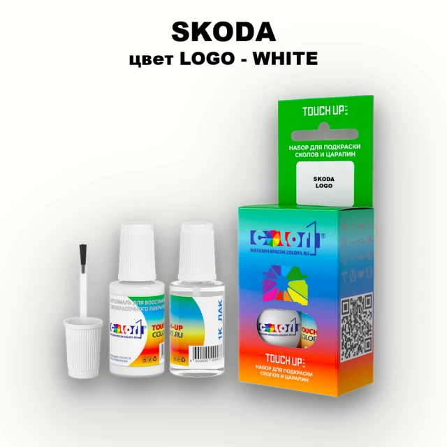 Краска для сколов во флаконе с кисточкой SKODA, цвет LOGO - WHITE