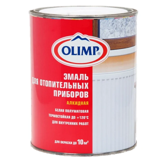 Эмаль алкидная OLIMP для радиаторов и приборов отопления с температурой до 150°С - белая полуматовая