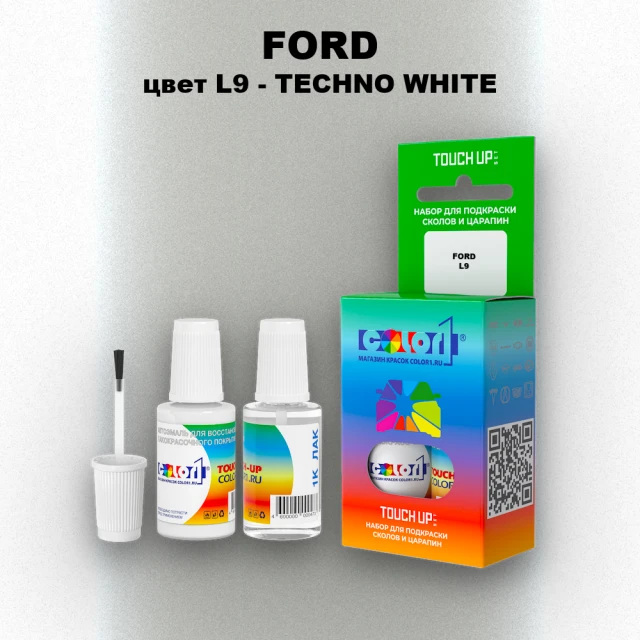 Краска для сколов во флаконе с кисточкой FORD, цвет L9 - TECHNO WHITE