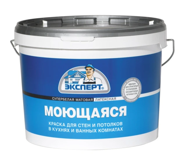 ЭКСПЕРТ Краска водоэмульсионная латексная для стен и потолков в кухнях и ванных комнатах (хранение до -20С°) - супербелая матовая