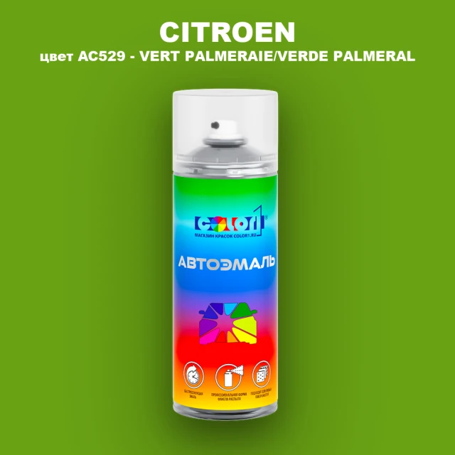 Аэрозольная краска CITROEN, цвет AC529 - VERT PALMERAIE/VERDE PALMERAL