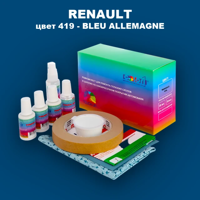 Ремкомплект для ремонта глубоких сколов и царапин RENAULT, цвет 419 - AZUL ATLANTIS