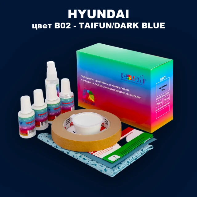Ремкомплект для ремонта глубоких сколов и царапин HYUNDAI, цвет B02 - TAIFUN/DARK BLUE