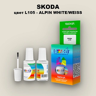 Краска для сколов во флаконе с кисточкой SKODA, цвет L105 - ALPIN WHITE/WEISS