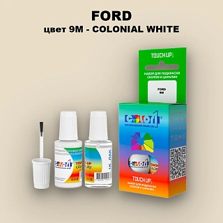 Краска для сколов во флаконе с кисточкой FORD, цвет 9M - COLONIAL WHITE