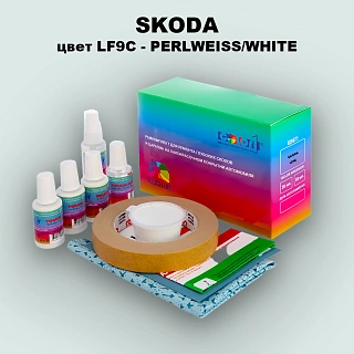Ремкомплект для ремонта глубоких сколов и царапин SKODA, цвет LF9C - PERLWEISS/WHITE