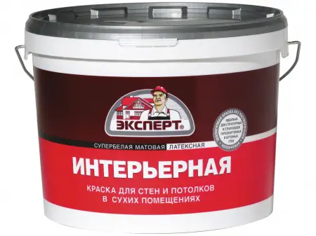 Интерьерная - супербелая водоэмульсионная латексная краска ЭКСПЕРТ для стен и потолков в сухих помещениях (хранение до -30С°) - супербелая матовая