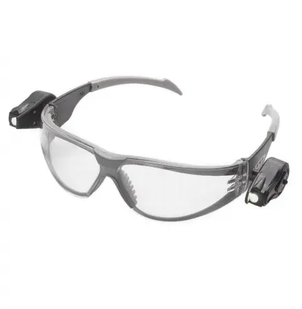3М LED LIGHT VISION - Очки защитные открытые. Цвет линз - прозрачный. Покрытие Hardium+. Два неоновых источника направленного света. Батарейки высокой емкости. Заменяемые.