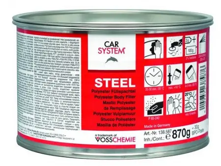 CARSYSTEM 2К Полиэфирная твердая шпатлевка "Steel" серая (0.9кг)