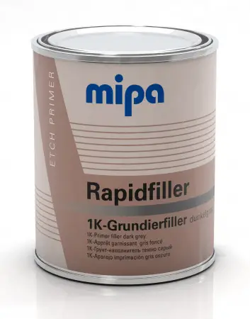 Mipa 1K Rapidfiller Грунт с высоким содержанием сухого остатка, с активной антикоррозионной защитой (может использоваться по технологии мокрый по мокрому), темно-серый, 1л
