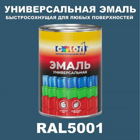 Краска автомобильная универсальная, цвет RAL 5001, в комплекте с отвердителем (растворителем), 1кг + 0,5л