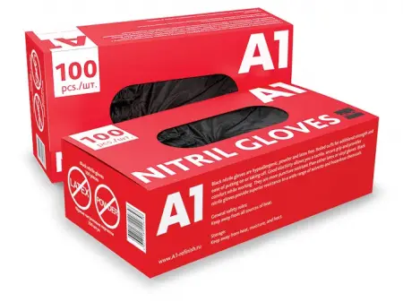А1 NITRIL GLOVES Нитриловые перчатки, черные, размер ХXL, упаковка 90шт