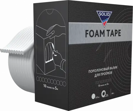 SOLID PROFESSIONAL LINE FOAM TAPE Поролоновые валики для проёмов, D 13мм*50м (10шт*5м)