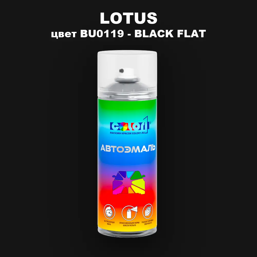 Аэрозольная краска LOTUS, цвет BU0119 - BLACK FLAT