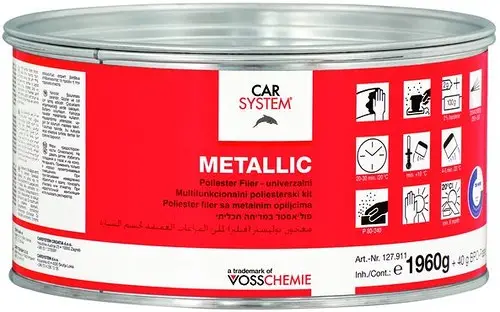 CARSYSTEM 2К Полиэфирная шпатлевка с алюминиевым наполнителем "Metallic" серебр. (1кг)